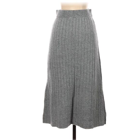 Quince 100% Cashmere Grey Ribbed Midi Skirt Size Small - Picture 3 of 9